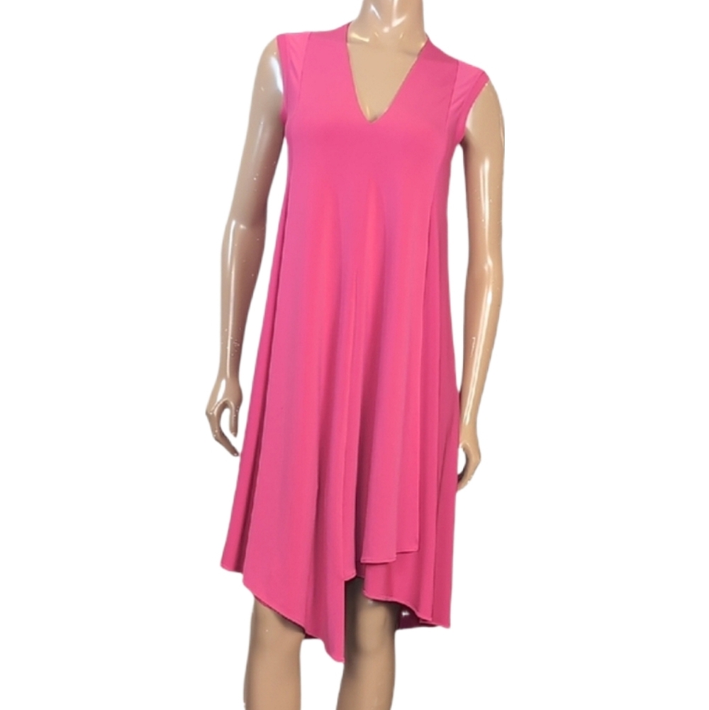 Sleeveless V-Neck Swing Dress in Bright Pink